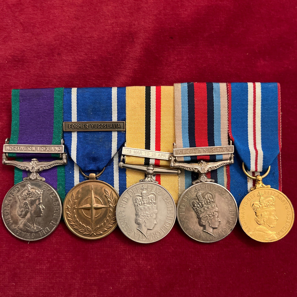 Modern group of 5 to Trooper P. Nixon, The Life Guards: GSM Northern Ireland bar, NATO Medal Former Yugoslavia bar, Iraq Medal 19 Mar to 28 Apr 2003 bar, Operational Service Medal for Afghanistan, and Queen Elizabeth II Golden Jubilee Medal; a scarce unit
