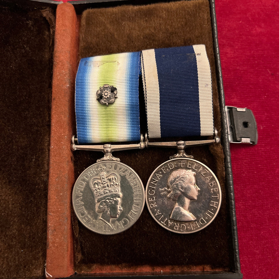 Falklands pair to PoA (AoH) R. Bailey, Royal Navy, D0706760, HMS Hermes on Long Service Medal/ H.M.S.Heron
