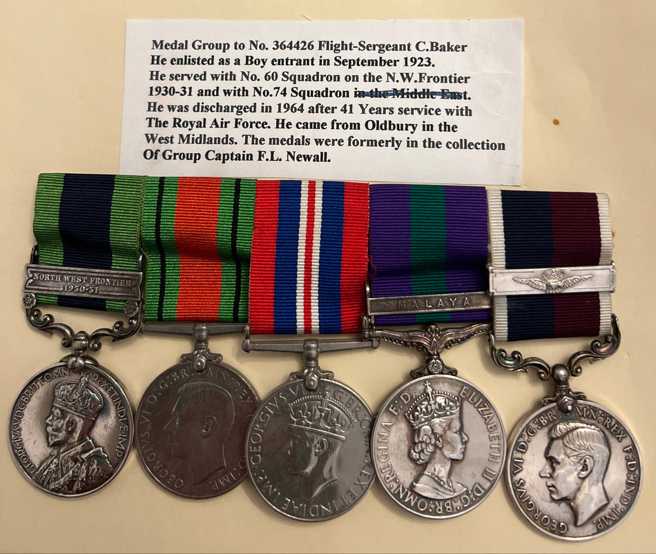 A scarce group of 5 to 364426 Flight Sergeant C. Baker, served 41 years in the Royal Air Force, see file of history