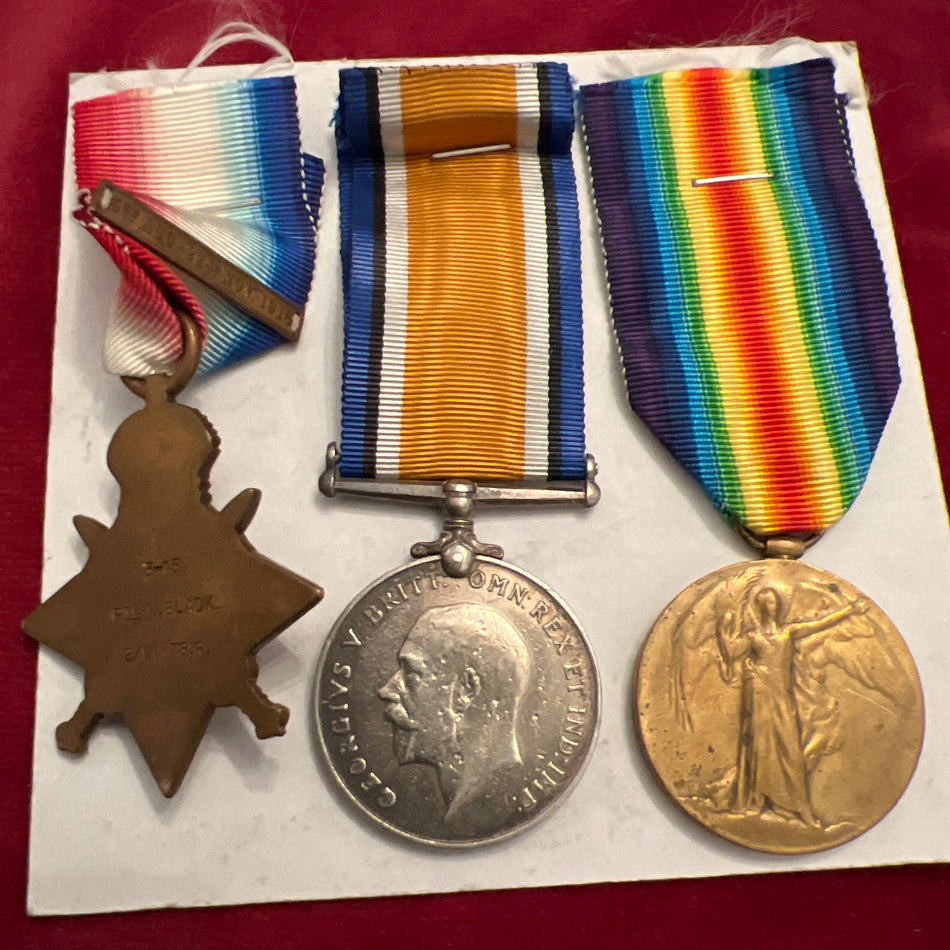 WWI trio to 3-15 Private W. Black, Wiltshire Regiment, 1914 Star with original bar
