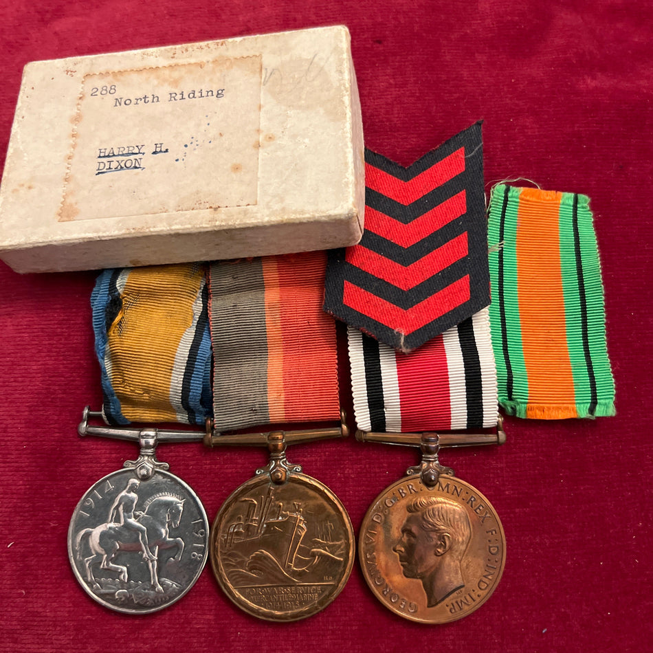 Group of 4 to Harry H. Dixon: British War Medal, Mercantile Marine War Medal, Special Constabulary Long Service Medal (GVI issue), also appears to have been entitled to the Defence Medal (missing), with service chevron, from North Riding