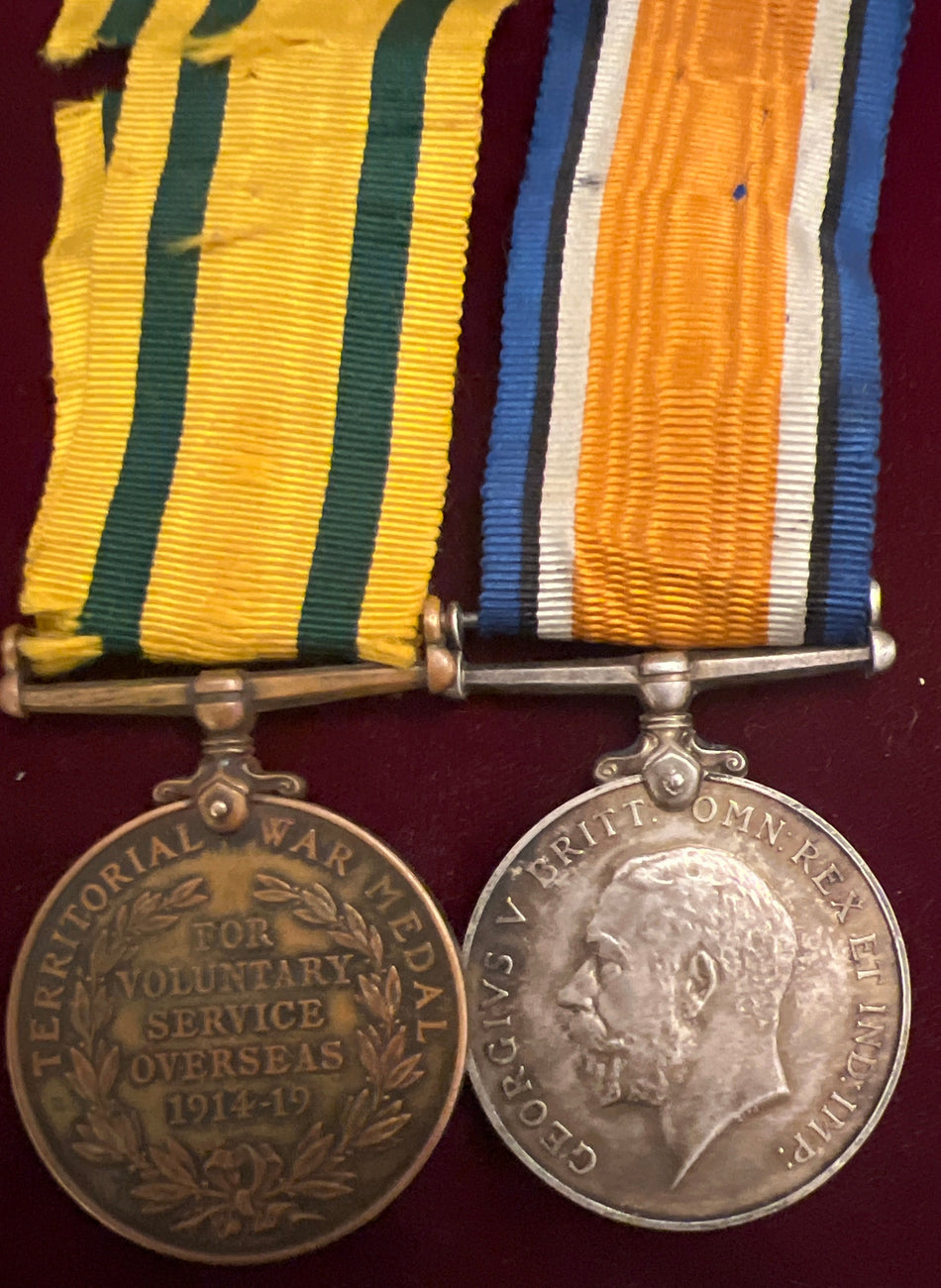 Territorial Force War Medal and British War Medal pair to Private, later Lieutenant, Robert Edward Birtwistle, Middlesex Regiment; later joined the Indian Army, 13th Rajputs; served in India until 1923; entitled to pair only, with paperwork