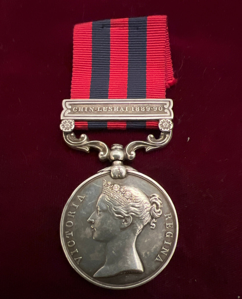 India General Service Medal 1854, Chin-Lushai 1889-90 clasp, to 2575 Private W. Taylor, 1st Cheshire Regiment