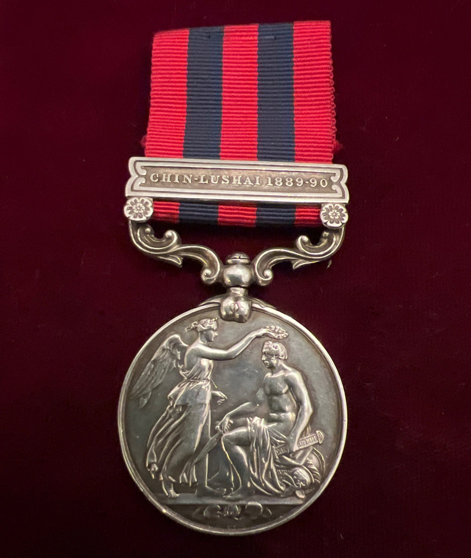 India General Service Medal 1854, Chin-Lushai 1889-90 clasp, to 2575 Private W. Taylor, 1st Cheshire Regiment