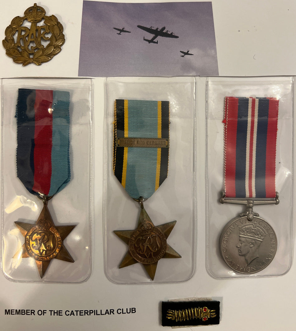 Group of 3 to Sgt. C. J. Watson, Rear Gunner, No. 550 Sqn. RAF, with Air Crew Europe Star (France & Germany Bar), Caterpillar Club badge and condolence letter, KIA 15/7/1944 aboard Lancaster LL837, shot down in France by an Fw190, buried at Bussy-la-Côte