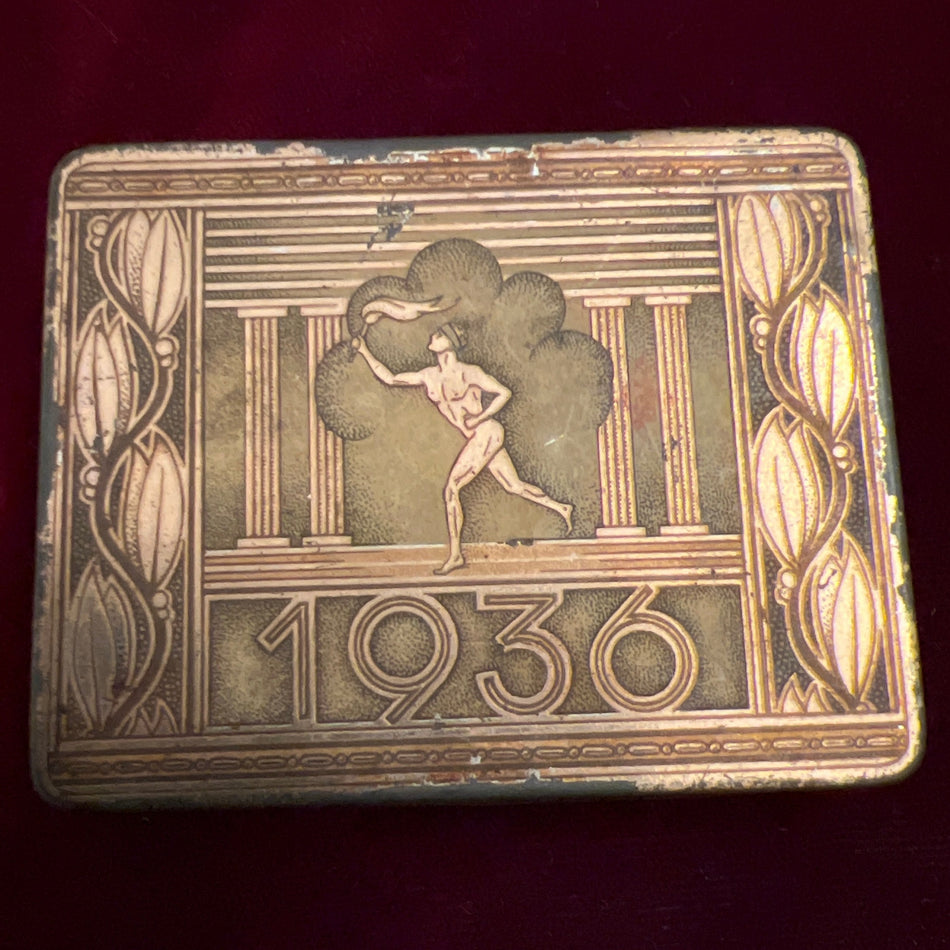 Nazi Germany, 1936 Olympic Games souvenir cigarette box, an interesting item, some wear