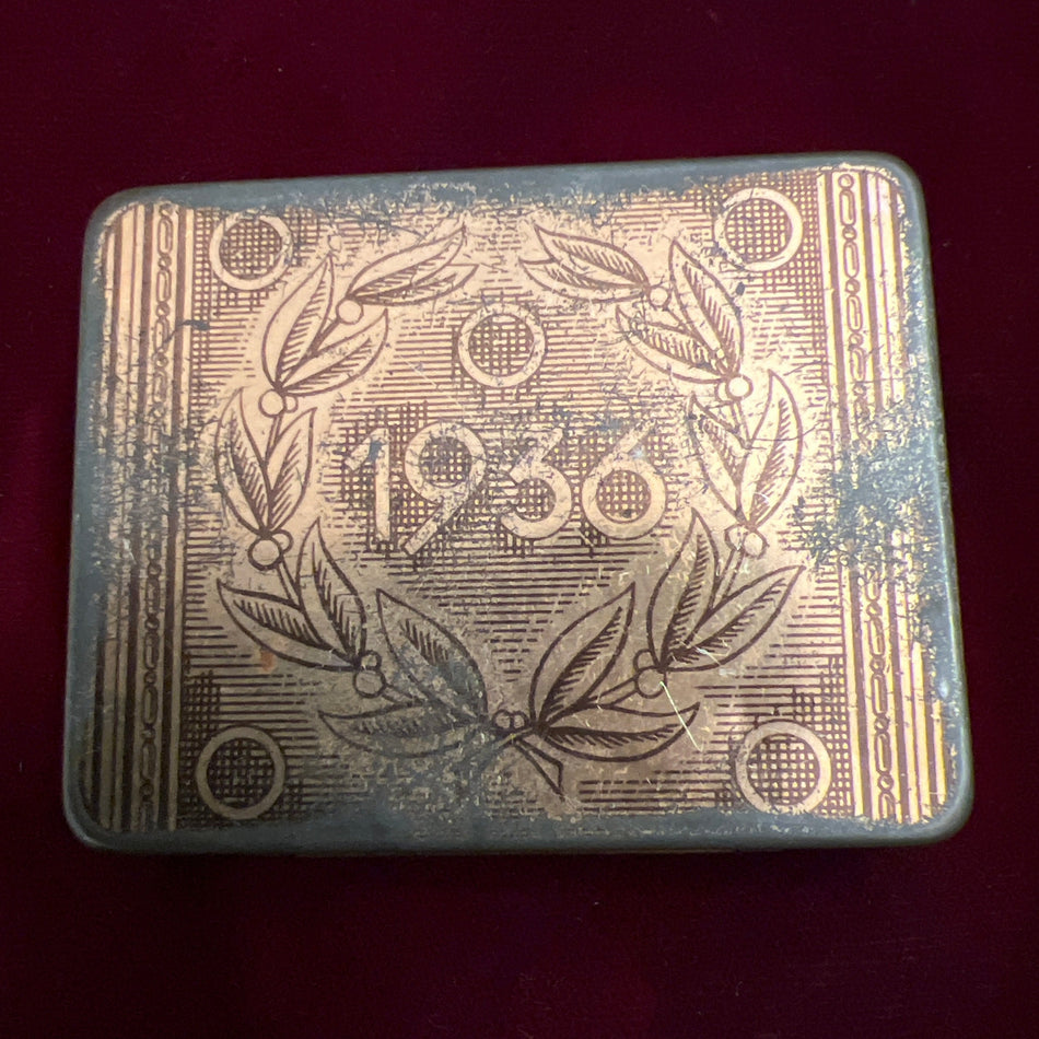Nazi Germany, 1936 Olympic Games souvenir cigarette box, an interesting item, some wear