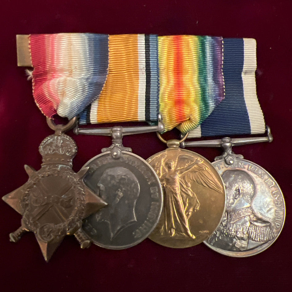 WWI group of 4 to 30522 Earnest William Aspden, Royal Navy, served on HMS Yarmouth on Naval Long Service &amp; Good Conduct Medal, with copy of service papers