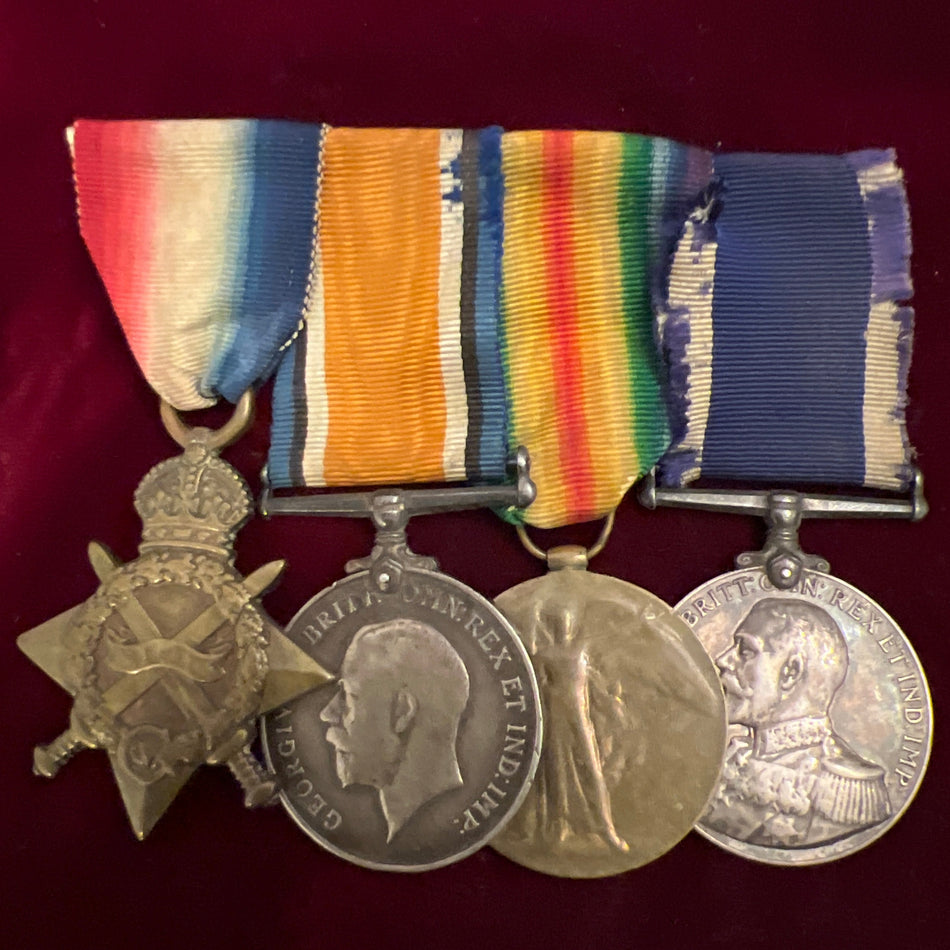 WWI group of 4 to M7848 Painter, Royal Navy, HMS Centaur on Naval Long Service & Good Conduct Medal, with copy of service paper