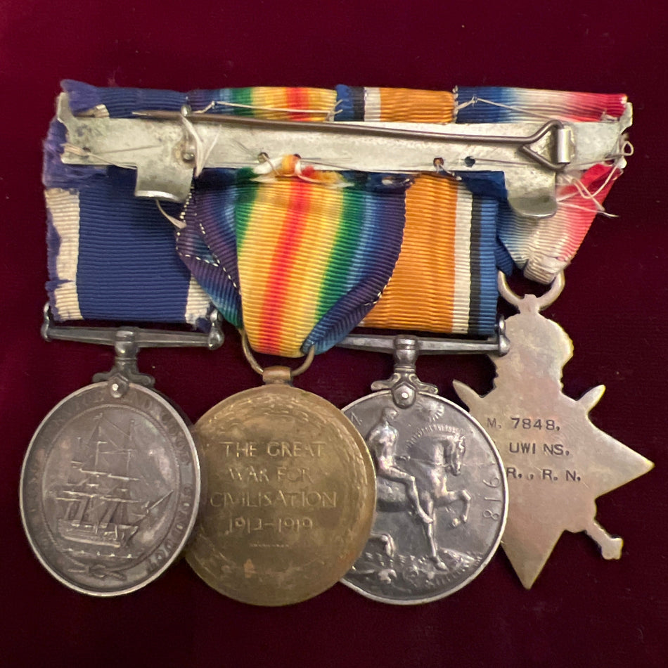 WWI group of 4 to M7848 Painter, Royal Navy, HMS Centaur on Naval Long Service & Good Conduct Medal, with copy of service paper