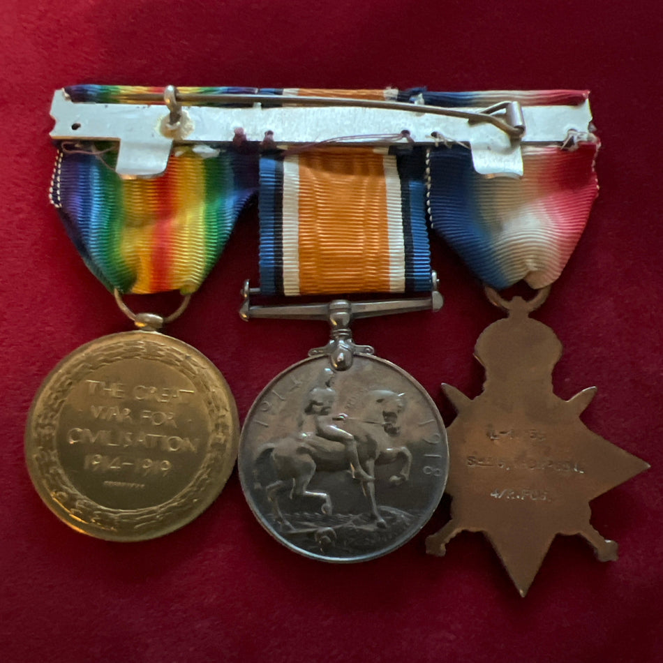 WWI trio to L-11235 Sergeant G. Thomson, 4 Royal Fusiliers, 1914 Star with original '5th AUG.-22nd NOV. 1914' bar
