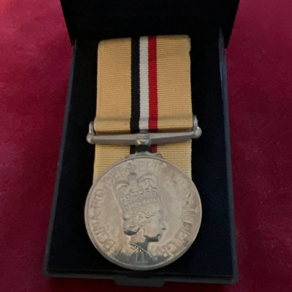 Iraq Medal, no bar, to 25231840 Rifleman S. G. MacDonald, The Rifles, with box of issue