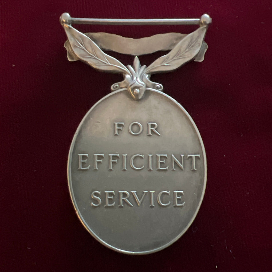 Efficiency Medal with CANADA bar, to Trooper F. P. Flack, Canadian Armoured Corps