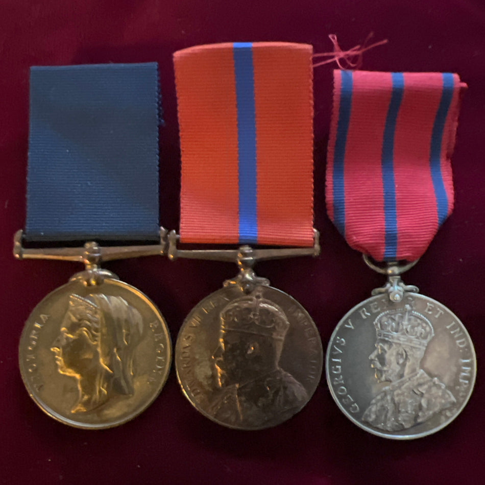 Metropolitan Police trio to P.C. J. Crisp, K. Division on Queen Victoria Police Diamond Jubilee Medal 1987, K. Division on King Edward VII Police Coronation Medal 1902, with his King George V Police Coronation Medal 1911