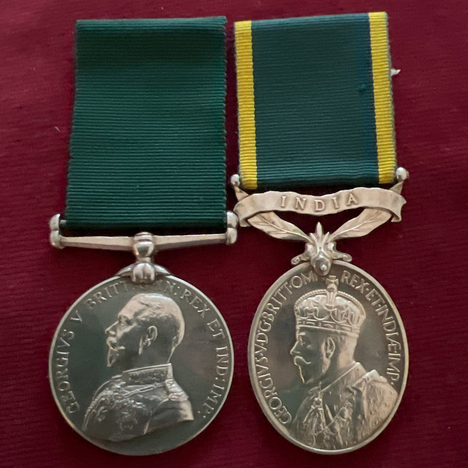 Volunteer Long Service Medal & Territorial Efficiency Medal with India Clasp, George V 2nd issue 1922-35, to Corporal Stanley Wordsworth Hobart, Auxiliary Force, East Indian Railway, with some history