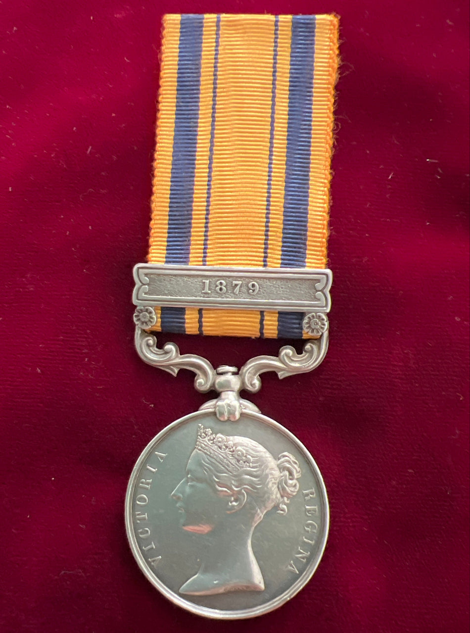 South Africa Medal with 1879 bar to 2409 Private J. Deans, 2/4 Foot, a good example of type