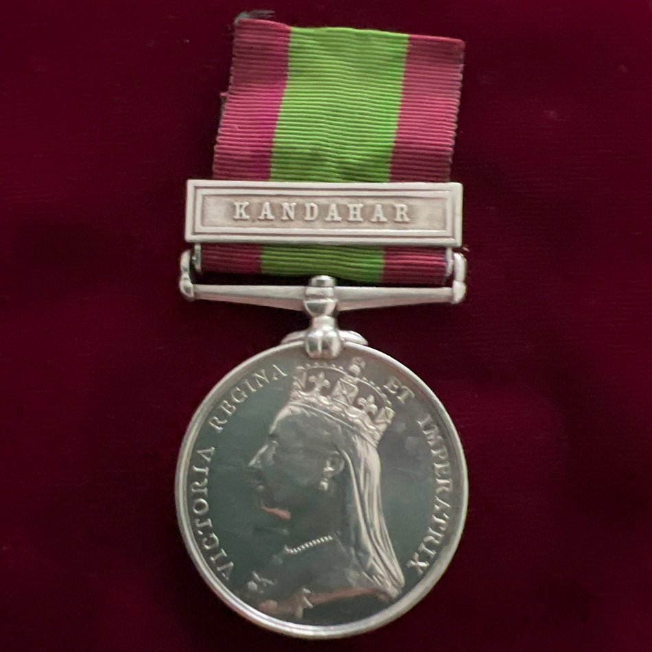 Afghanistan Medal 1878-80 with KANDAHAR clasp, awarded to 1472 Private J. Hudson, 2/7th Foot, a good example of type