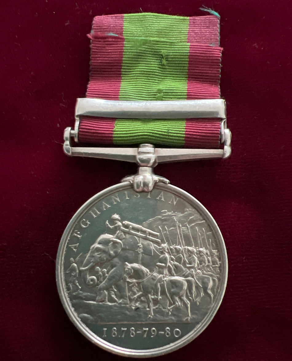 Afghanistan Medal 1878-80 with KANDAHAR clasp, awarded to 1472 Private J. Hudson, 2/7th Foot, a good example of type