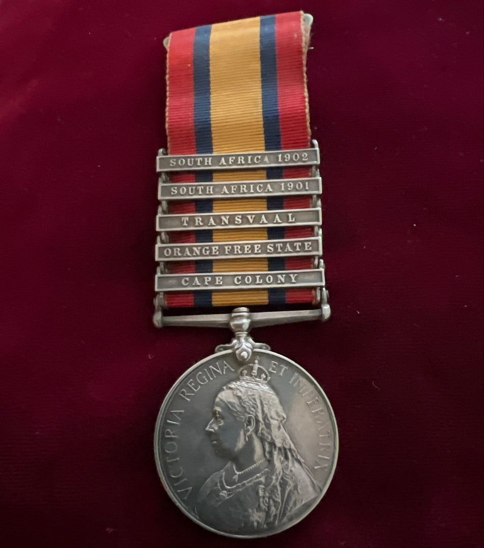 Queen's South Africa Medal, 5 bars, to 4418 A. W. Mason, 6th Dragoon Guards