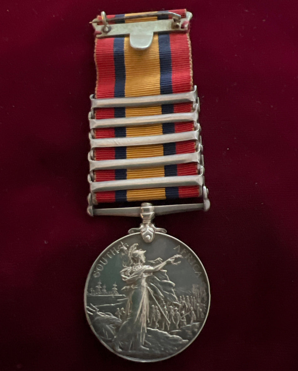 Queen's South Africa Medal, 5 bars, to 4418 A. W. Mason, 6th Dragoon Guards