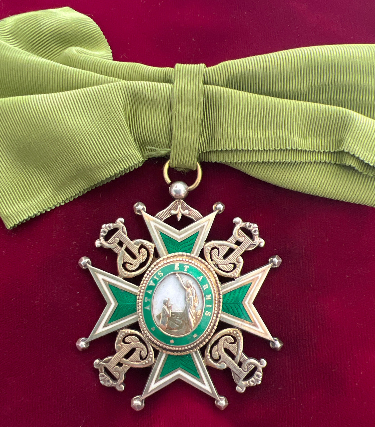Order of Saint Lazarus, ladies type on a bow, some wear, silver gilt ...