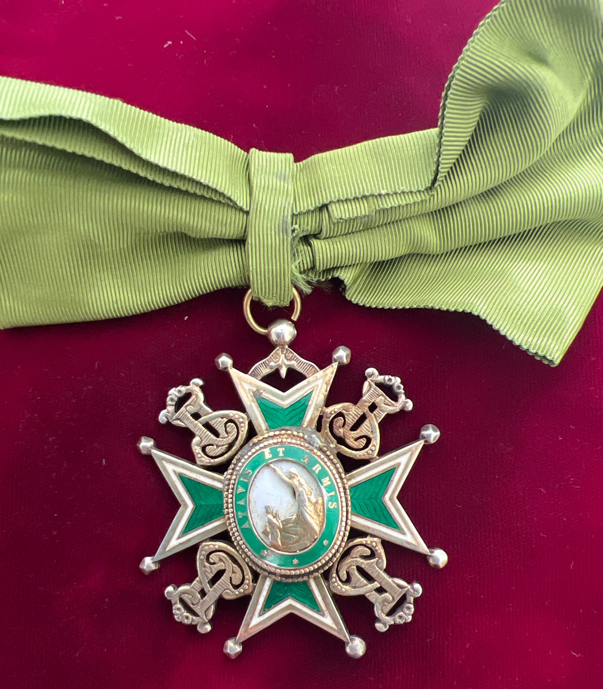 Order of Saint Lazarus, ladies type on a bow, some wear, silver gilt ...