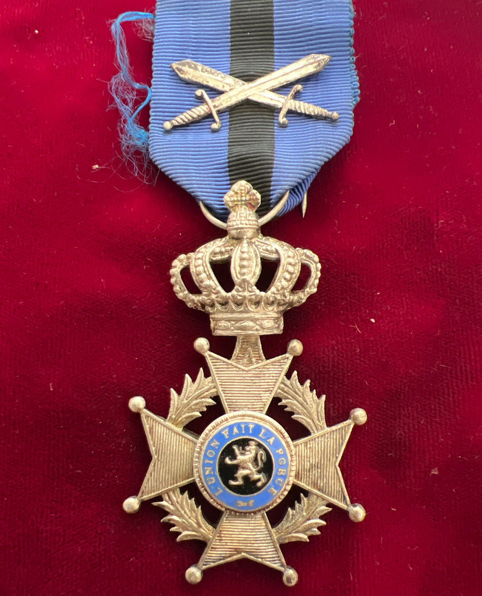 Belgium, Order of Leopold, knights badge with swords to ribbon, early type