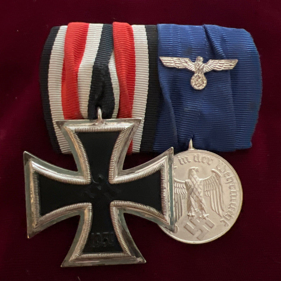 Nazi Germany, Iron Cross with 4 Years Armed Forces Long Service Medal, court mounted, in excellent condition