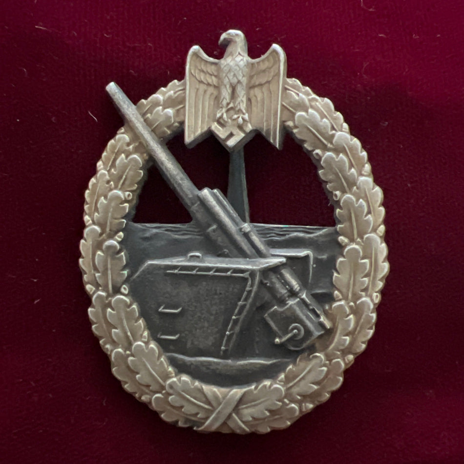 Nazi Germany, Coastal Artillery War Badge, early issue, Schwerin, Berlin, some wear but a good example of type