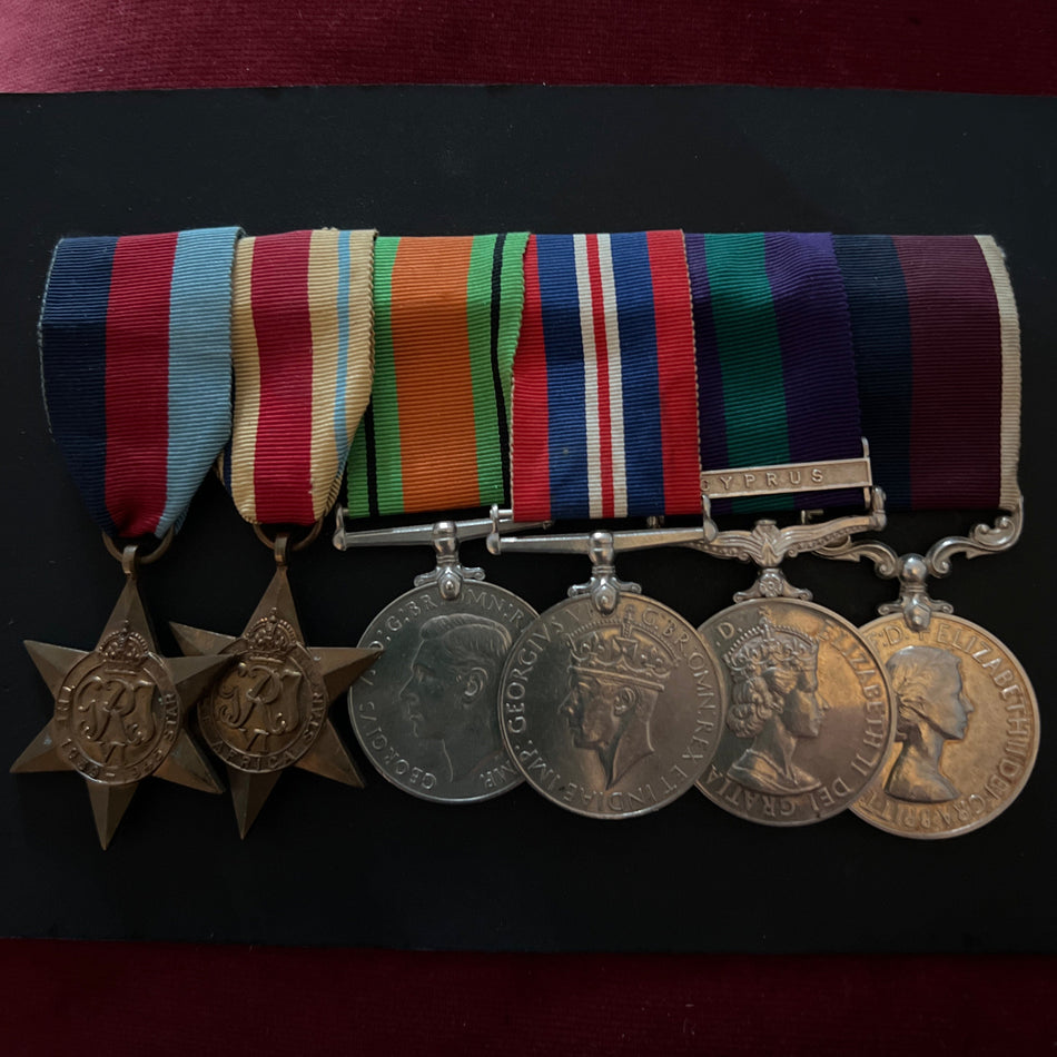 Royal Air Force group of 6 to 568310 Flight Sergeant R. Vernon: 1939-45 Star, Africa Star, Defence Medal, War Medal, General Service Medal Cyprus bar & RAF Long Service & Good Conduct Medal