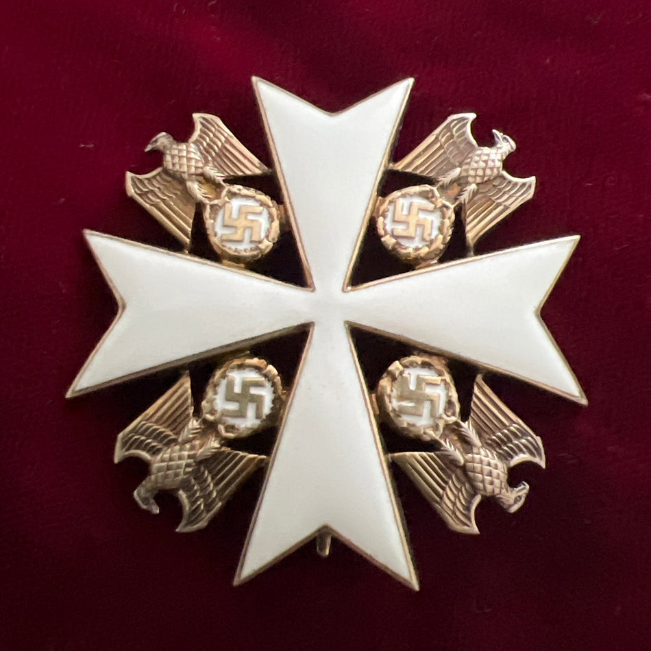 Nazi Germany, Order of the German Eagle, civil, pin back star, silver gilt maker marked number 21, .900 silver, an excellent example