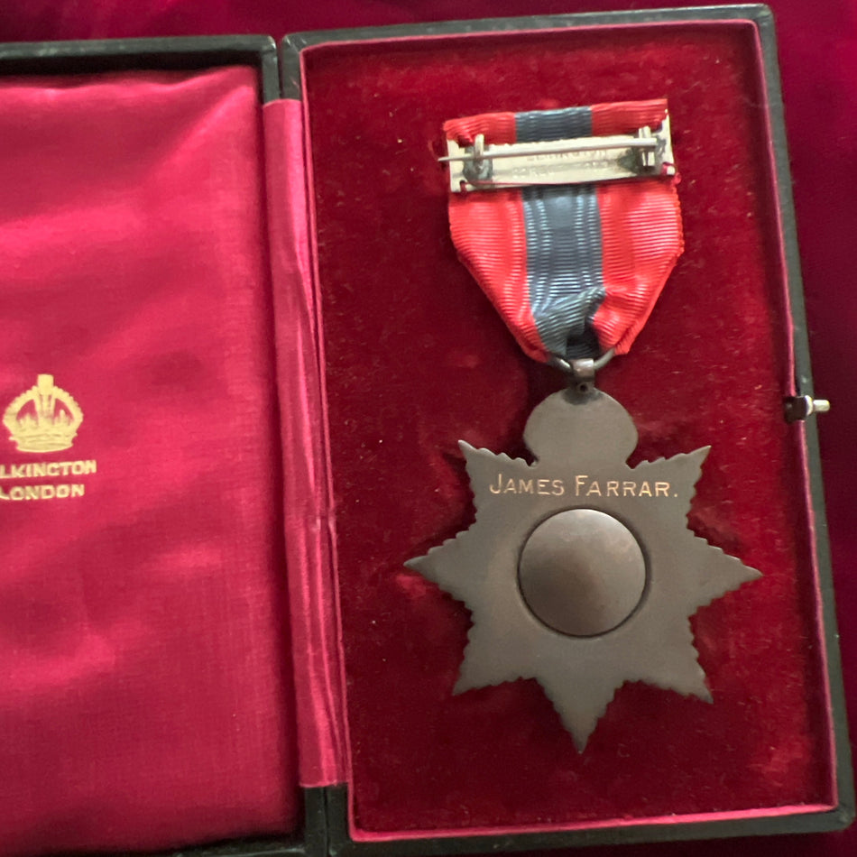 Imperial Service Medal, George V 1st issue 1911-22, named to James Farrar, in original case