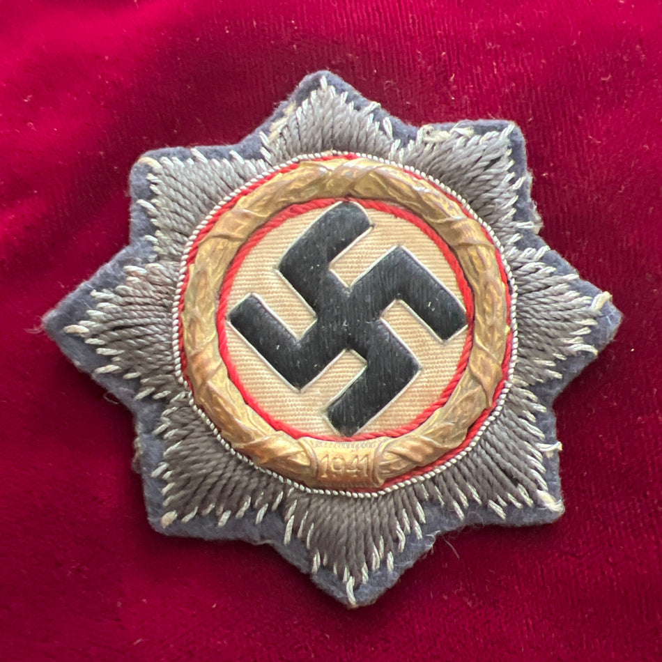 Nazi Germany, Luftwaffe German Cross in gold cloth type, some wear, a good example of type