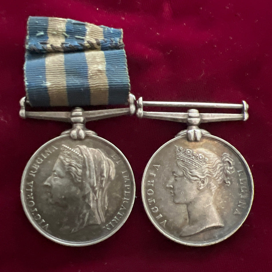 Egypt Medal 1882 no bar & Naval Long Service & Good Conduct Medal pair to Quarter Master J. Dooley, HMS Agincourt on Egypt, HMS Implacable on LSGC