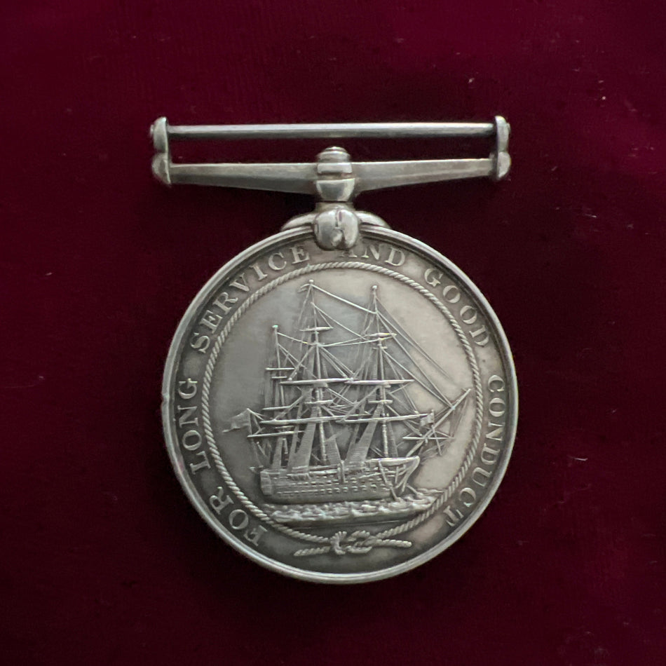 Victorian Naval Long Service & Good Conduct Medal to JNO. Varcoe, Musician, number 1730, Plymouth Royal Marines Light Infantry, some wear to name but all readable