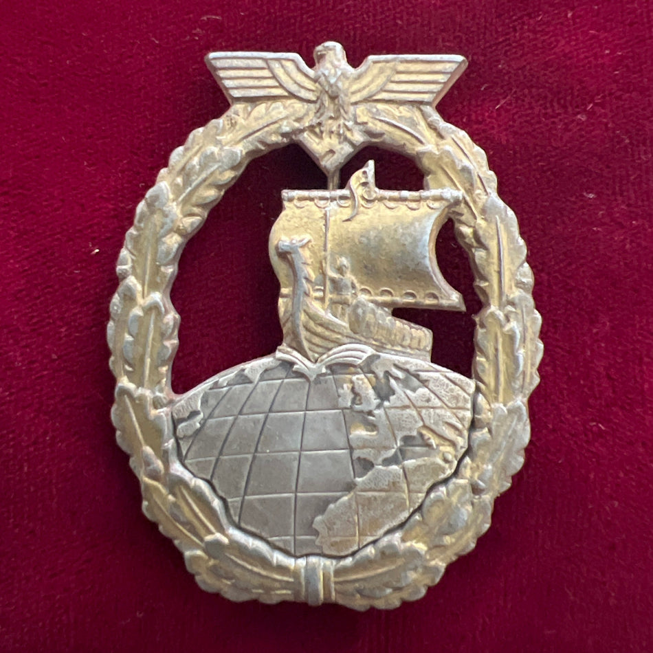 Nazi Germany, Auxiliary Cruiser War Badge, two-piece type, mid-war, unmarked, some wear