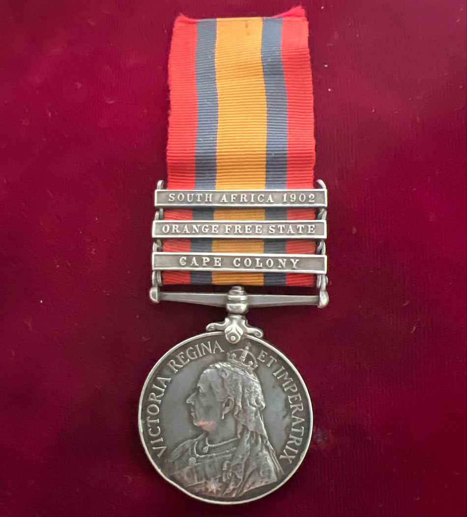 Queen's South Africa Medal, 3 bars, to 8823 Private H. Hughes, Rifle Brigade