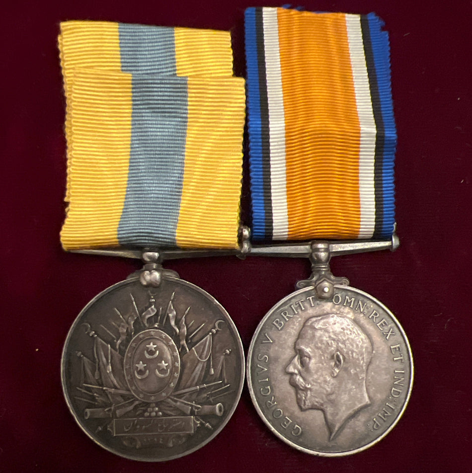 Khedive’s Sudan Medal in silver and British War Medal pair to 180412 Petty Officer J. W. Nicholls, Royal Navy; Sudan Medal named to 9681 J. Nicholls, H.M.S. Melita, 1896