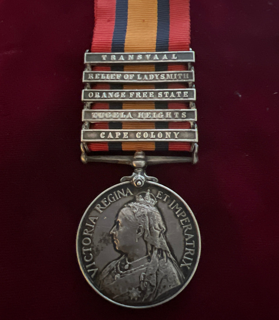 Queen’s South Africa Medal, five clasps, including Relief of Ladysmith, to 4373 Drummer E. Mayger, 2nd Battalion, Royal Fusiliers