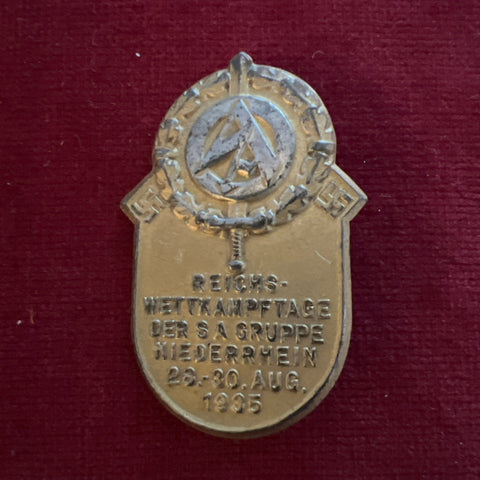 Nazi Germany, rally badge, S.A. Gruppe Niederrhein, 28-30 Aug 1935