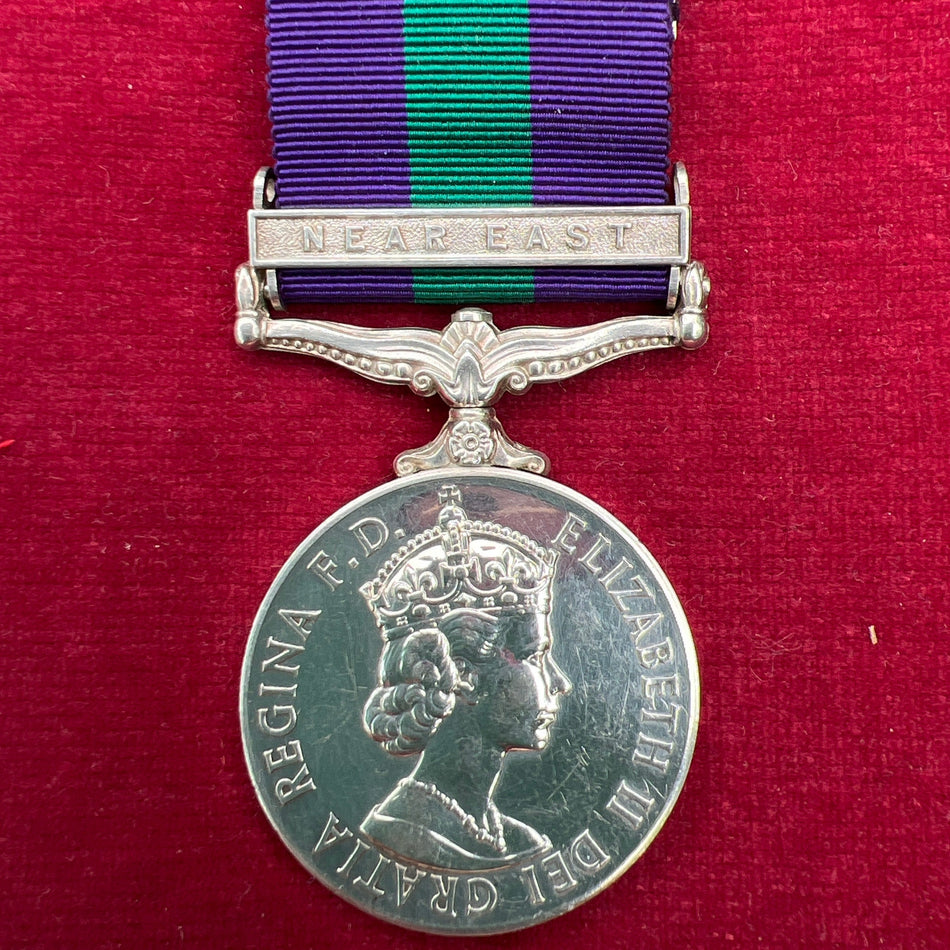 General Service Medal, Near East bar, to 4110472 Senior Aircraftman R. C. James, R.A.F.