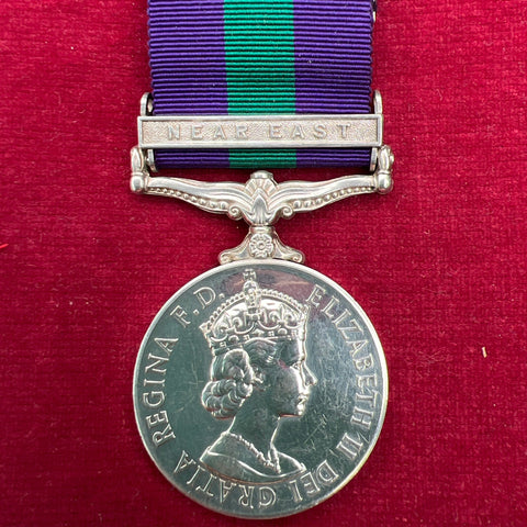 General Service Medal, Near East bar, to 4110472 Senior Aircraftman R. C. James, R.A.F.