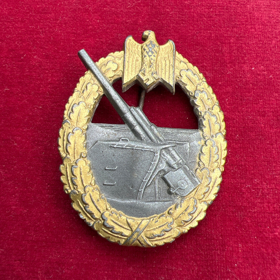 Nazi Germany, Coastal Artillery War Badge, marked F.L.L.43, good gilt to badge