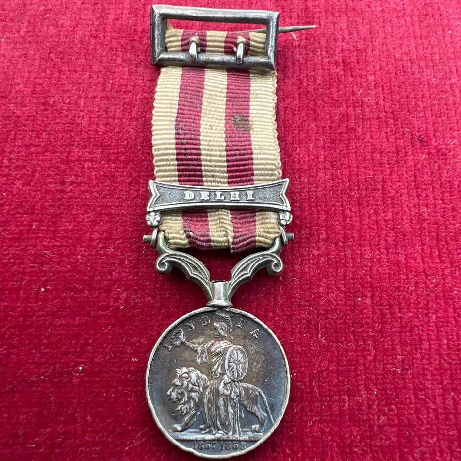 Miniature India Mutiny Medal, Delhi bar, with original pin