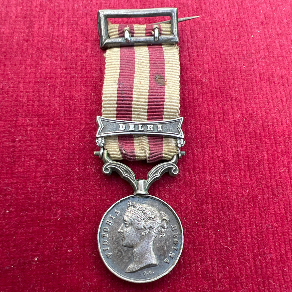 Miniature India Mutiny Medal, Delhi bar, with original pin