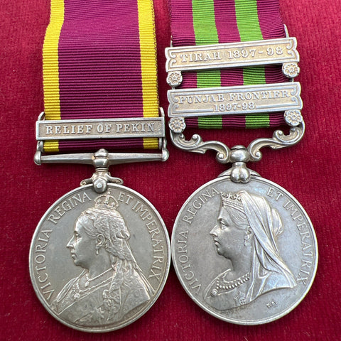China War Medal 1900, 1 bar: Relief of Pekin/ India Medal, 2 bars: Tirah 1897-98 & Punjab Frontier 1897-98, pair, to 2015 Driver Masum Shah, Number 3 Company, Bombay Sappers & Miners