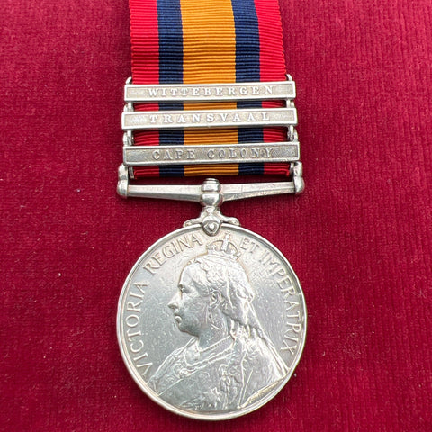 Queen's South Africa Medal, 3 bars: Wittebergen, Transvaal & Cape Colony, to 2837 Private Frederick Fishwick, 4th Battalion, Manchester Regiment, with service papers