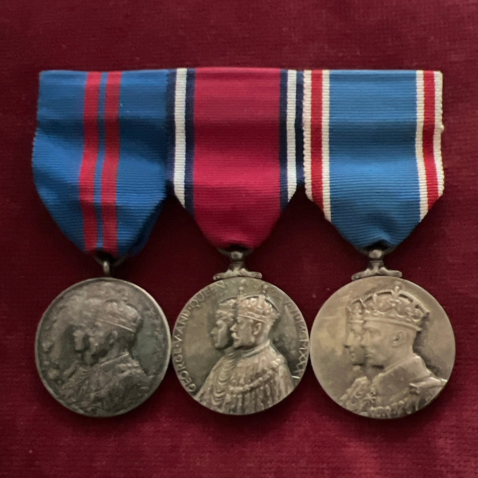 Mounted set of 3: King George V Coronation Medal, King George V Silver Jubilee Medal & King George VI Coronation Medal