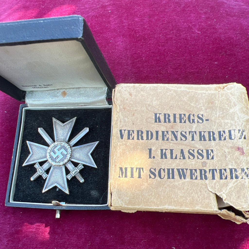 Nazi Germany, War Merit Cross with swords, 1st class, maker marked number 1, Deschler and Son, in original case and cover, scarce