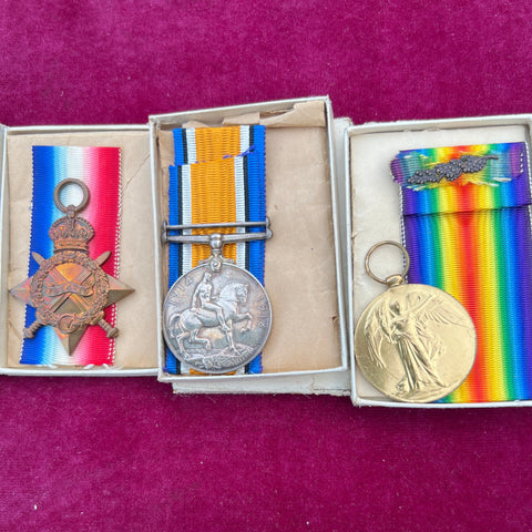 WW1 trio in original boxes to Lieutenant Clement John Wedgwood, Army Service Corps, Motor Transport Section, he came from Walton on Thames, served Egypt 29th March 1915, MiD 29th March 1915, includes full history